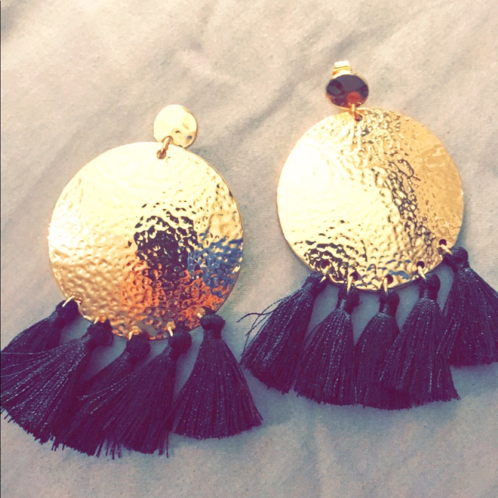 Black and Gold Tassel Earrings